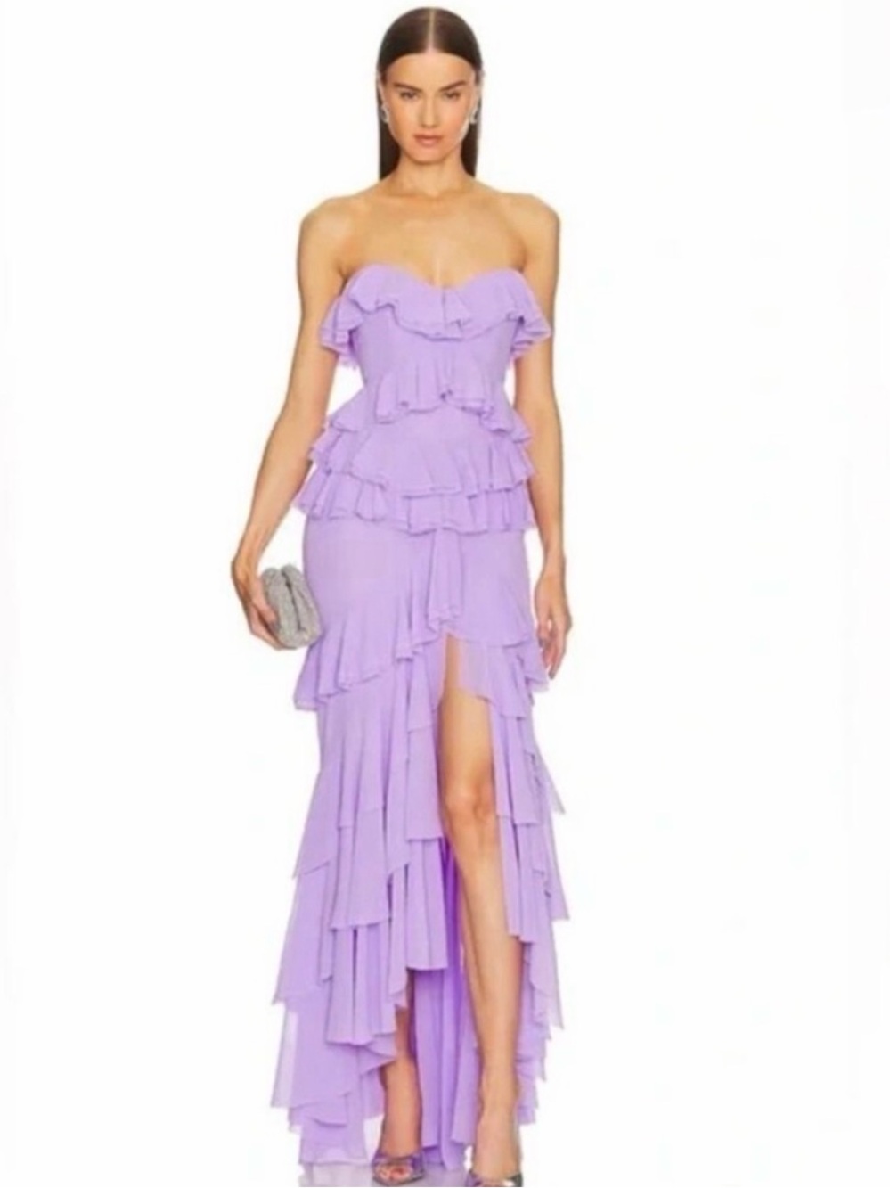 Michael Costello Revolve
Oleksandra  Strapless Lavender Ruffle Dress Medium